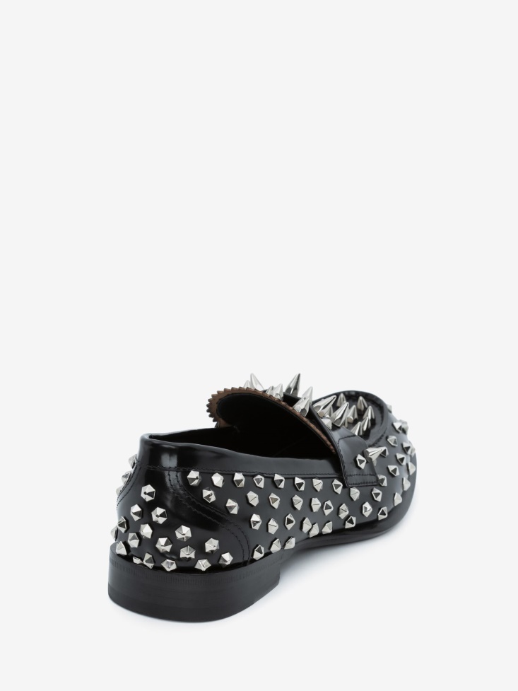 Fashion Alexander McQueen Silver Stud Loafer Black/Silver