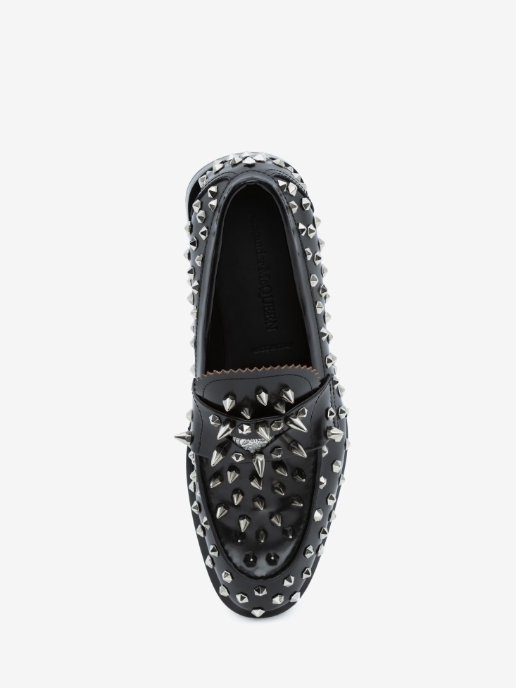 Fashion Alexander McQueen Silver Stud Loafer Black/Silver