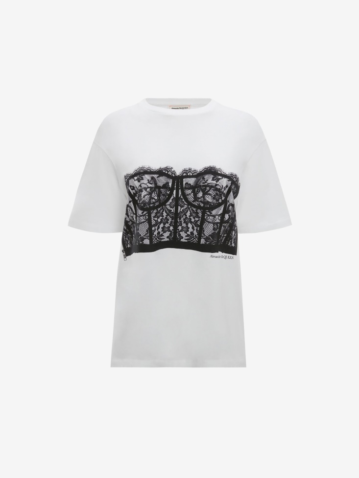White Fashion Alexander McQueen Women's Lace Corset T-Shirt