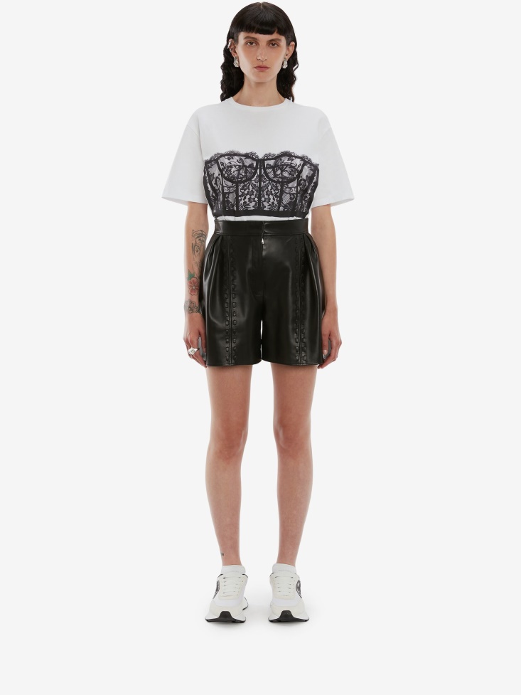 White Fashion Alexander McQueen Women's Lace Corset T-Shirt