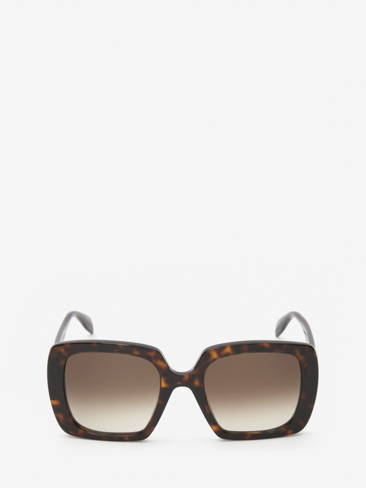 Fashion Alexander McQueen Women's Seal Logo Square Sunglasses Havana