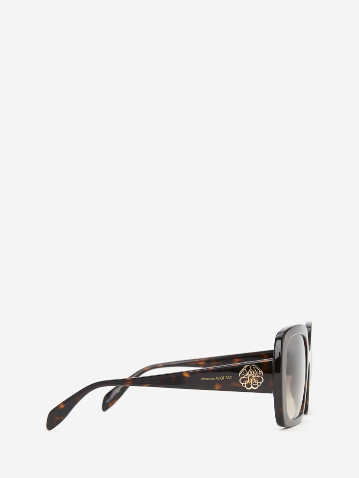 Fashion Alexander McQueen Women's Seal Logo Square Sunglasses Havana