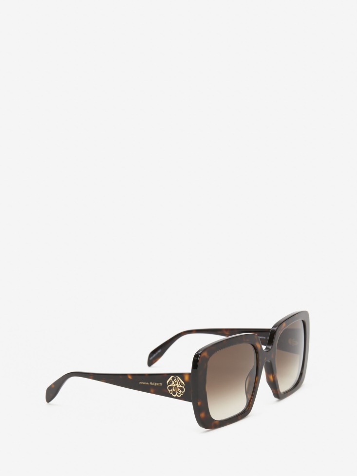 Fashion Alexander McQueen Women's Seal Logo Square Sunglasses Havana