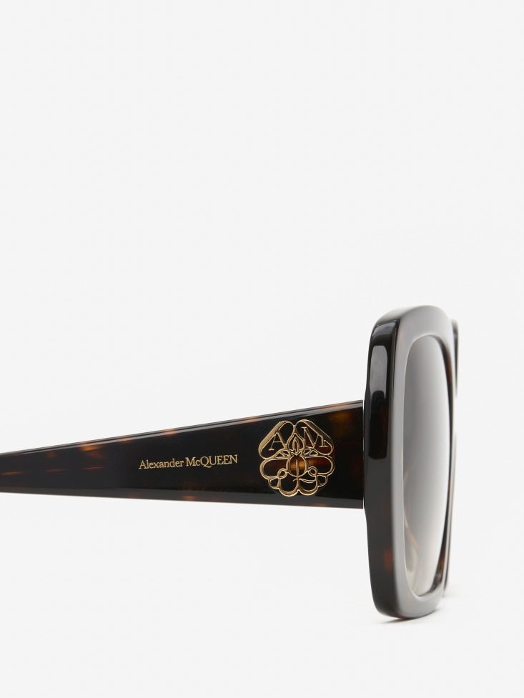 Fashion Alexander McQueen Women's Seal Logo Square Sunglasses Havana