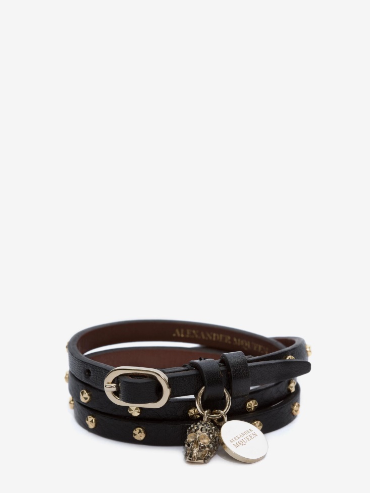 Fashion Alexander McQueen Women's Double-Wrap Studded Bracelet Black