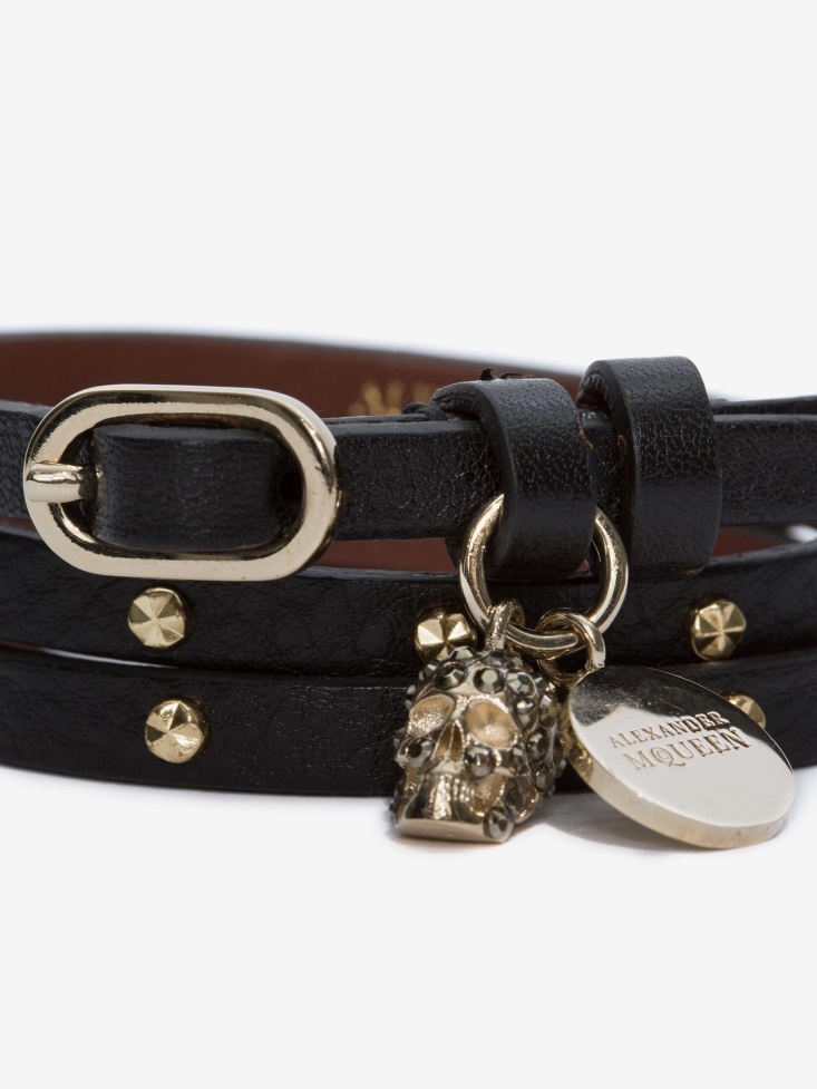 Fashion Alexander McQueen Women's Double-Wrap Studded Bracelet Black
