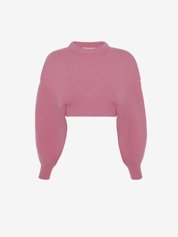 Sugar Pink Women's Cropped Cocoon Sleeve Jumper Fashion Alexander McQueen