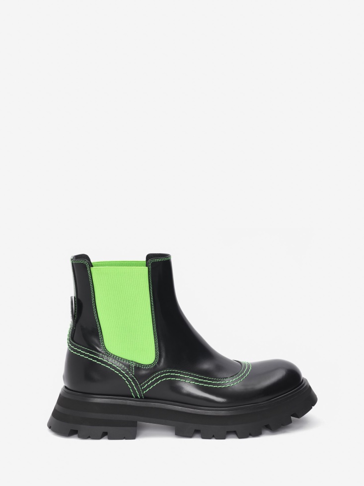 Women's Wander Chelsea Boot Black/Acid Green Fashion Alexander McQueen