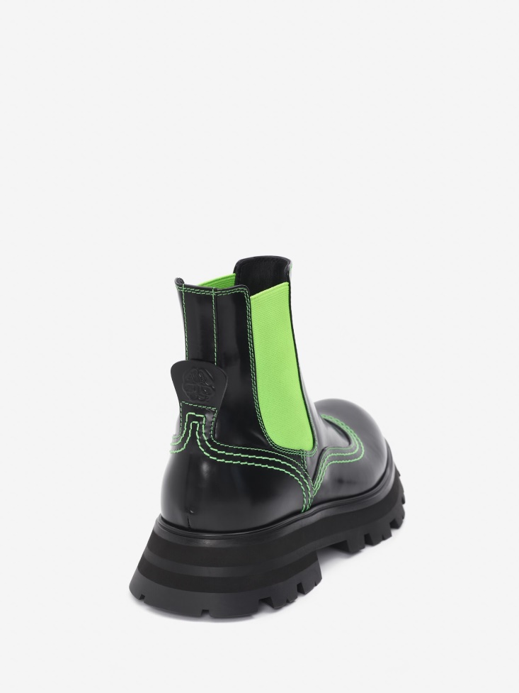 Women's Wander Chelsea Boot Black/Acid Green Fashion Alexander McQueen