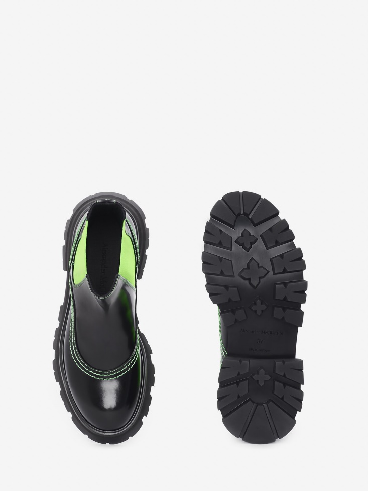 Women's Wander Chelsea Boot Black/Acid Green Fashion Alexander McQueen