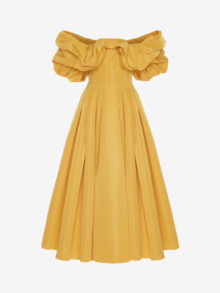 Pop Yellow Women's Off-The-Shoulder Corset Dress Fashion Alexander McQueen