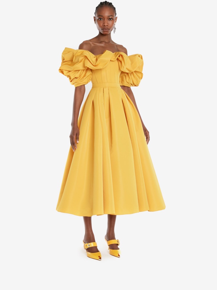 Pop Yellow Women's Off-The-Shoulder Corset Dress Fashion Alexander McQueen