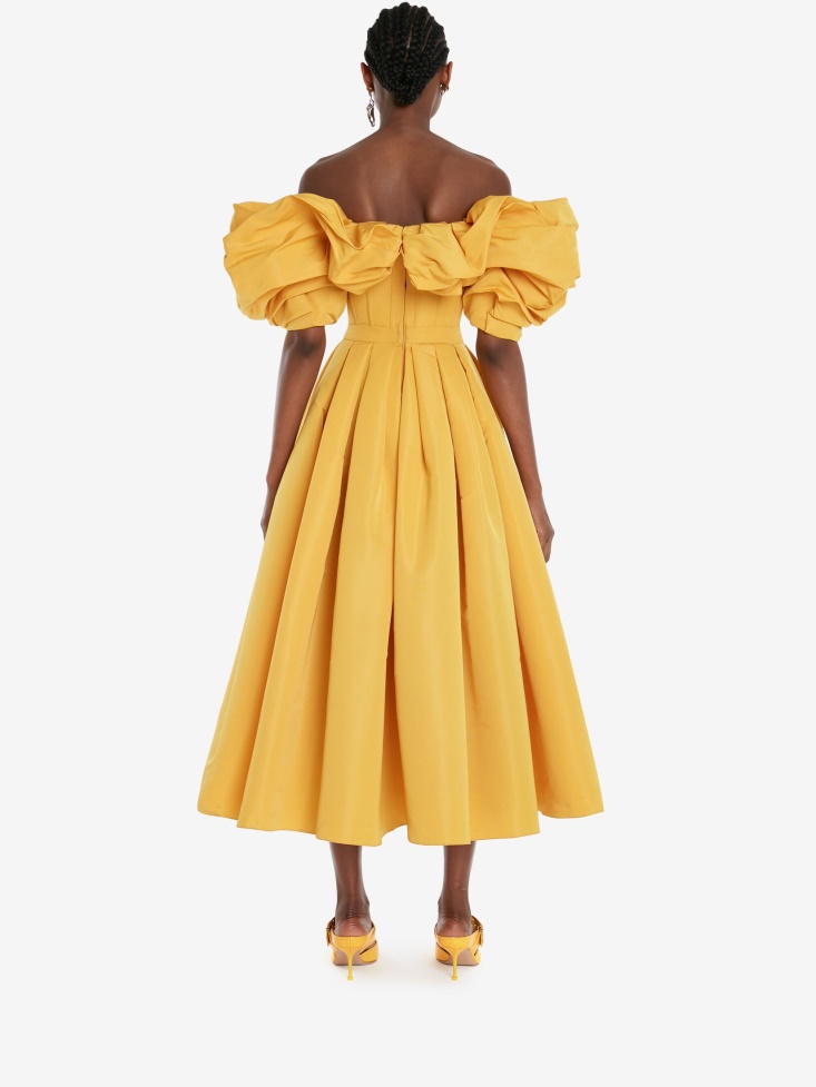 Pop Yellow Women's Off-The-Shoulder Corset Dress Fashion Alexander McQueen