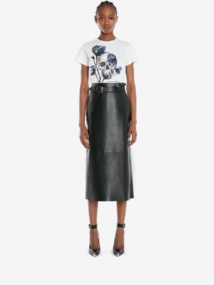 Fashion Alexander McQueen White Women's Bellflower Skull T-Shirt
