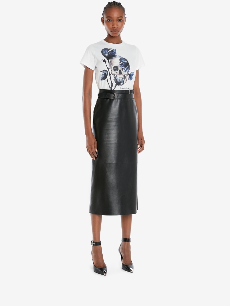 Fashion Alexander McQueen White Women's Bellflower Skull T-Shirt