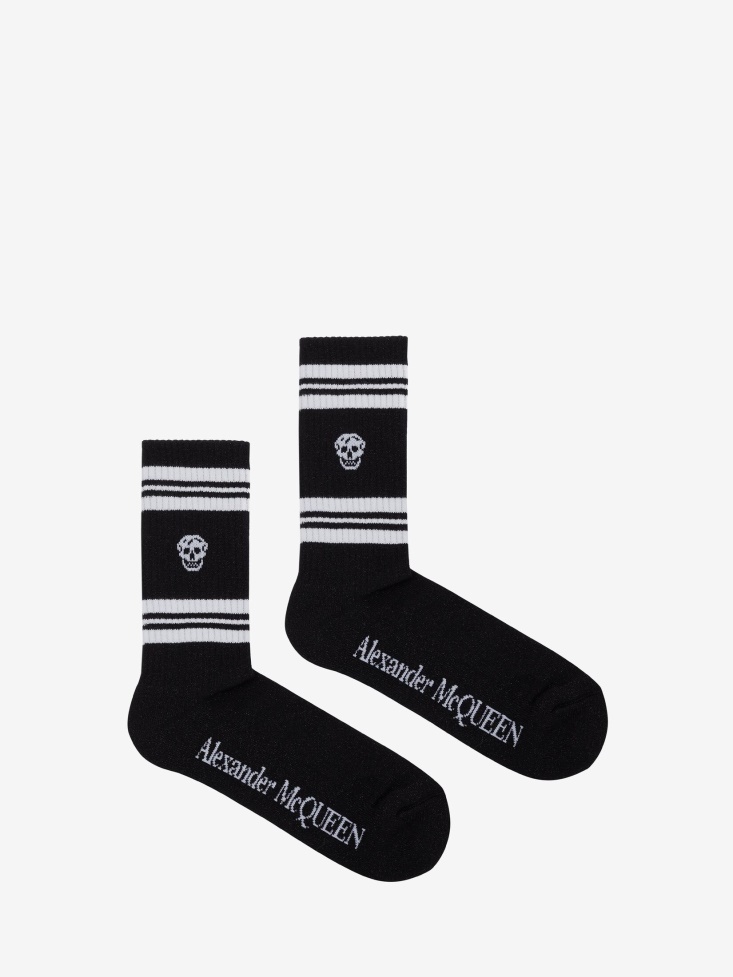 Fashion Alexander McQueen Men's Skull Sport Socks Black/White