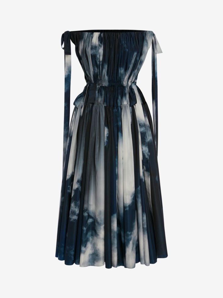 Women's Off-The-Shoulder Bow Midi Dress Fashion Alexander McQueen Blue