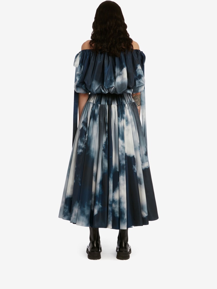 Women's Off-The-Shoulder Bow Midi Dress Fashion Alexander McQueen Blue