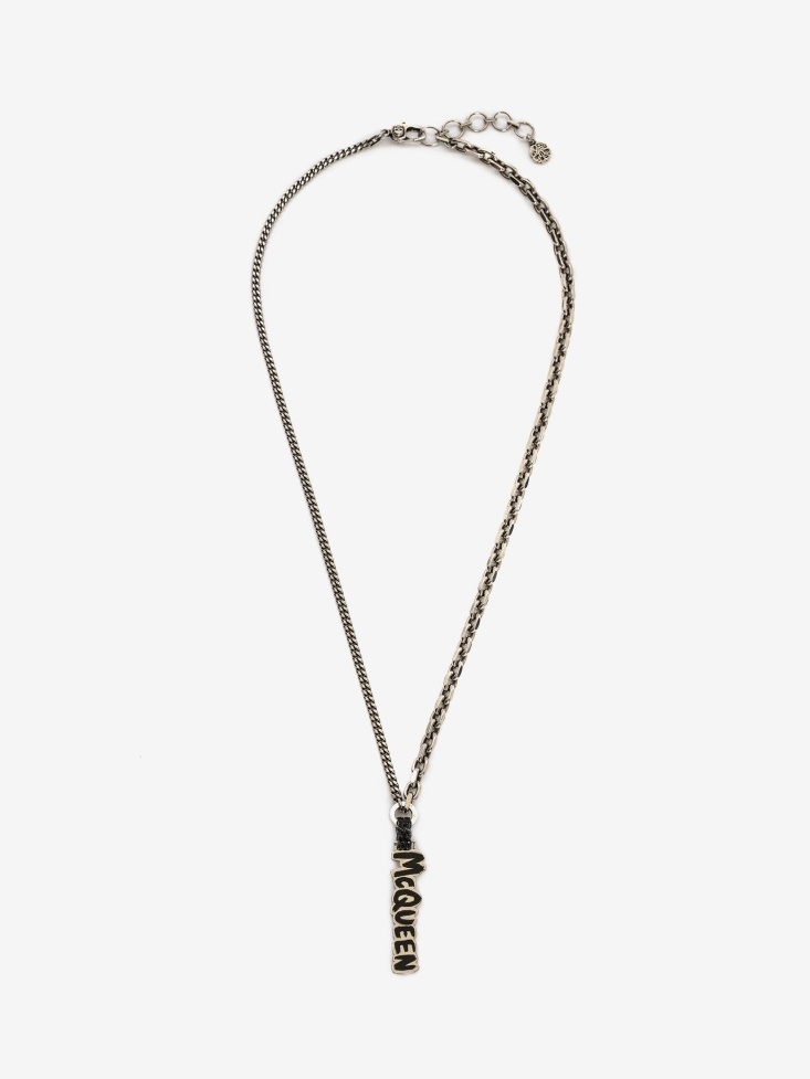Silver Men's in Graffiti Cut-Out Necklace Fashion Alexander McQueen