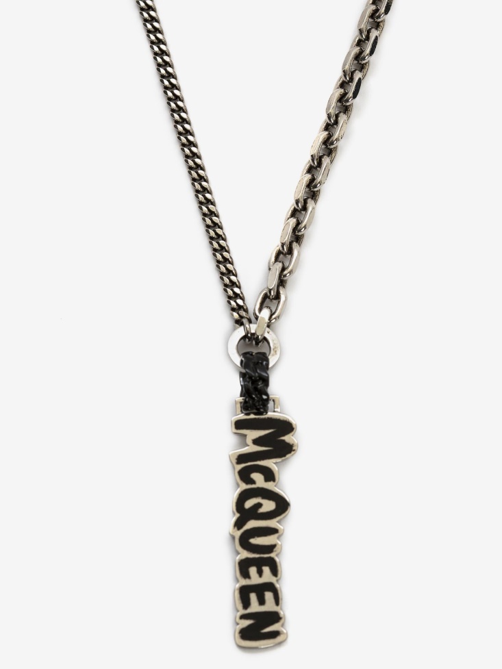 Silver Men's in Graffiti Cut-Out Necklace Fashion Alexander McQueen