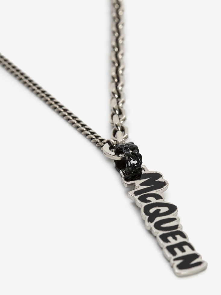 Silver Men's in Graffiti Cut-Out Necklace Fashion Alexander McQueen