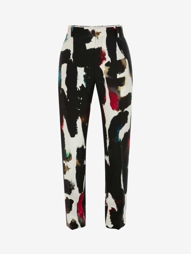 Fashion Alexander McQueen Multicolour Men's Watercolour Graffiti Cigarette Trousers