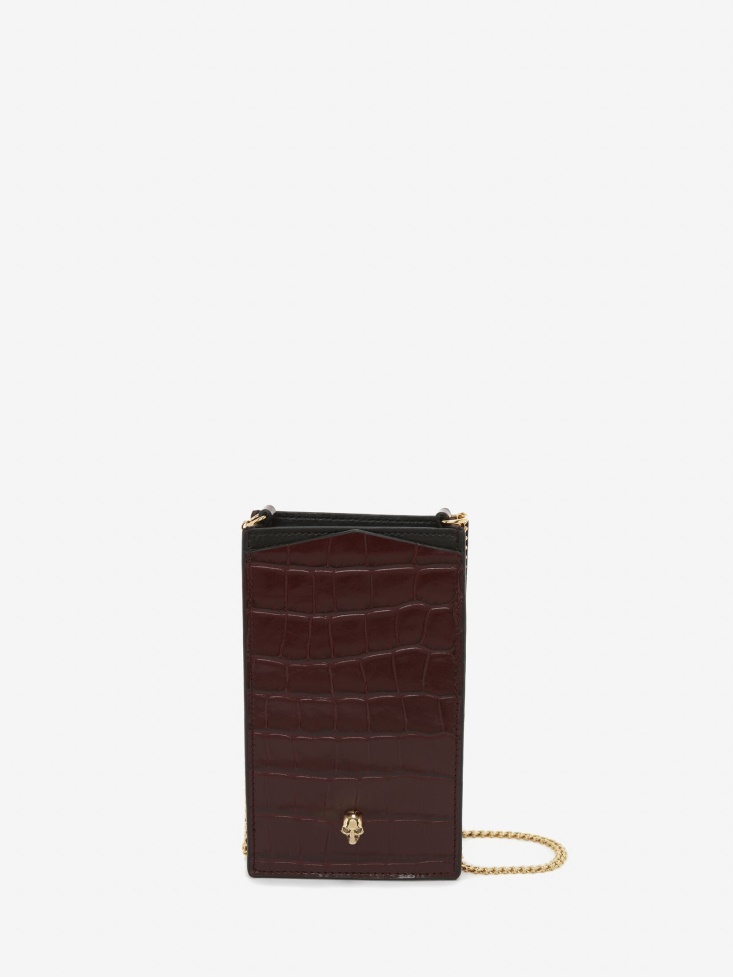 Women's Skull Phone Case With Chain Fashion Alexander McQueen Burgundy
