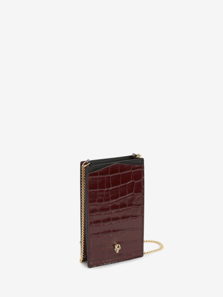 Women's Skull Phone Case With Chain Fashion Alexander McQueen Burgundy