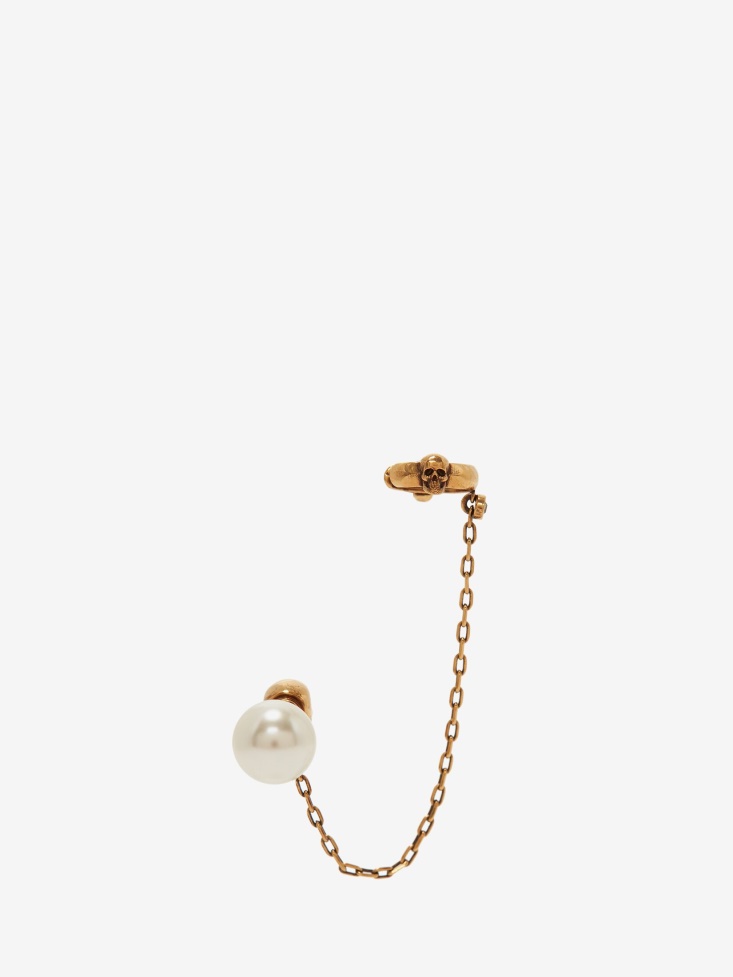 Antique Gold Fashion Alexander McQueen Women's Pearl Skull Ear Cuff
