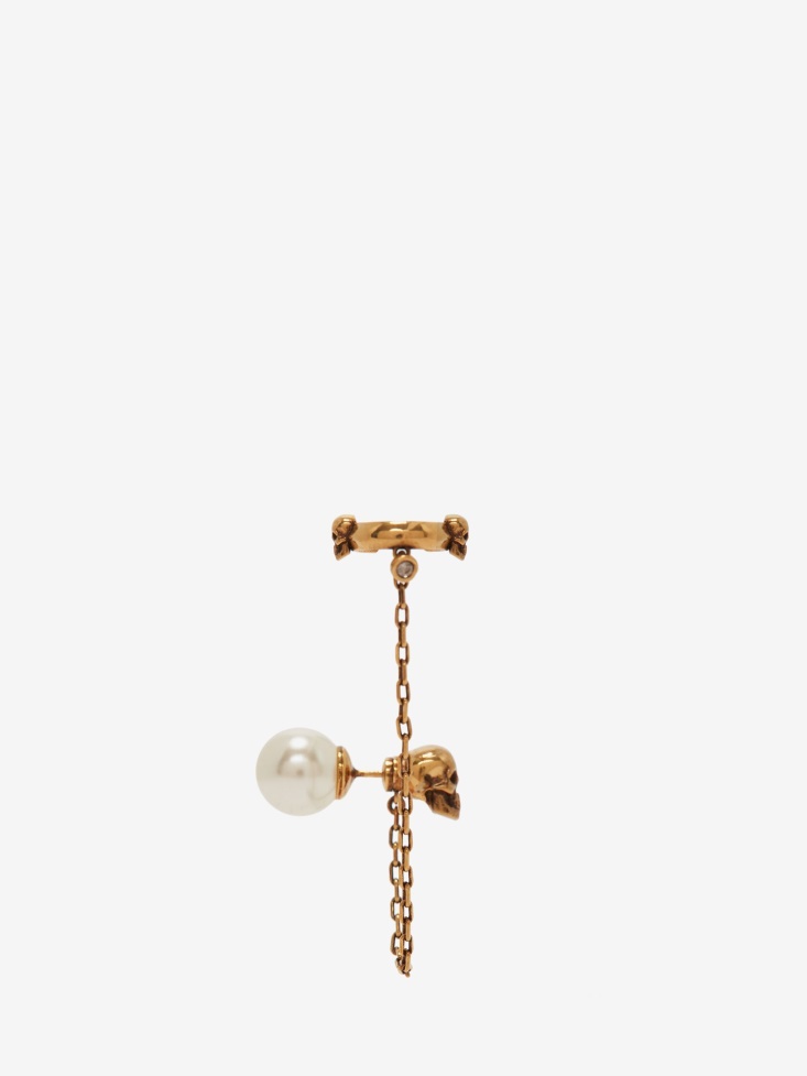 Antique Gold Fashion Alexander McQueen Women's Pearl Skull Ear Cuff