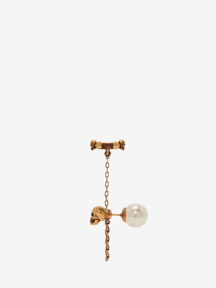 Antique Gold Fashion Alexander McQueen Women's Pearl Skull Ear Cuff