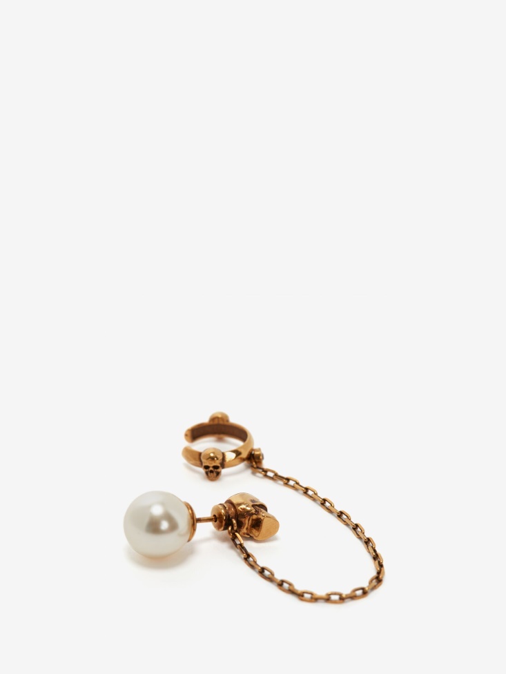 Antique Gold Fashion Alexander McQueen Women's Pearl Skull Ear Cuff