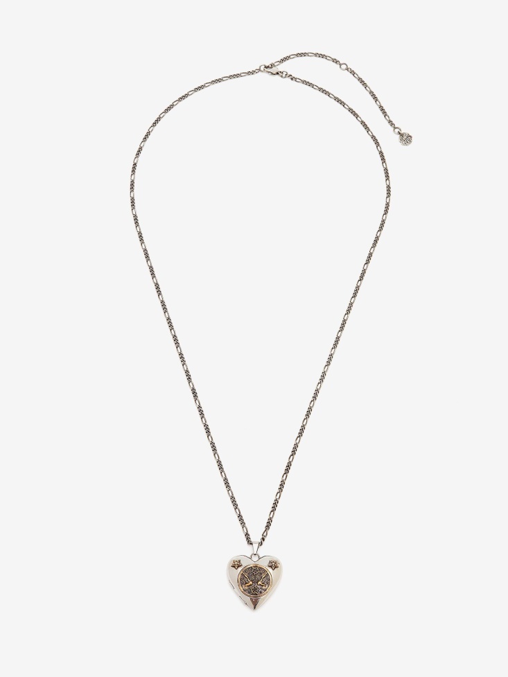 Fashion Alexander McQueen Antique Silver Women's Long Necklace With Heart Pendant