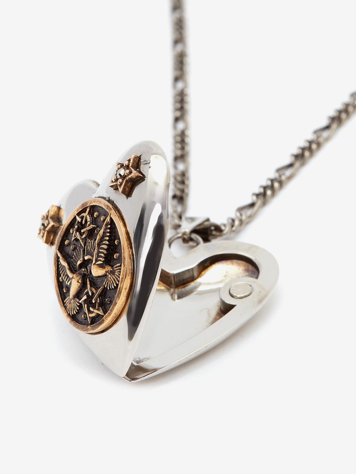 Fashion Alexander McQueen Antique Silver Women's Long Necklace With Heart Pendant