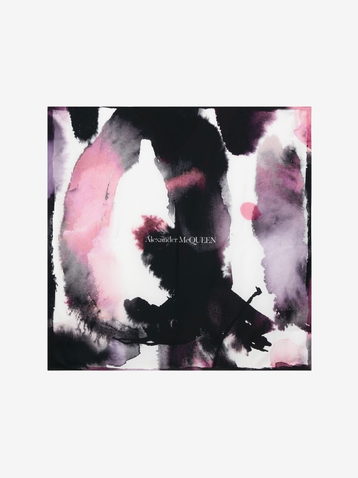 Women's Exploded Watercolour Graffiti Foulard Ivory/Black Fashion Alexander McQueen