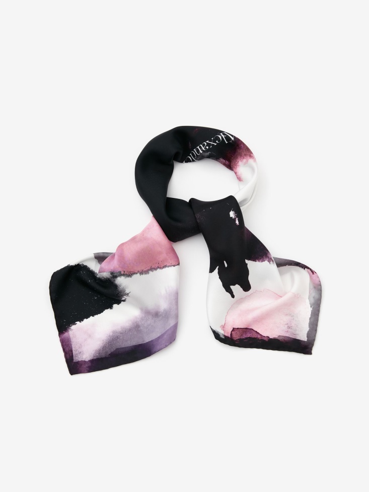 Women's Exploded Watercolour Graffiti Foulard Ivory/Black Fashion Alexander McQueen