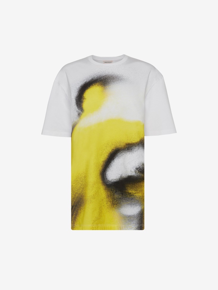 Fashion Alexander McQueen Women's Mushroom Spores T-Shirt White /Acid Yellow