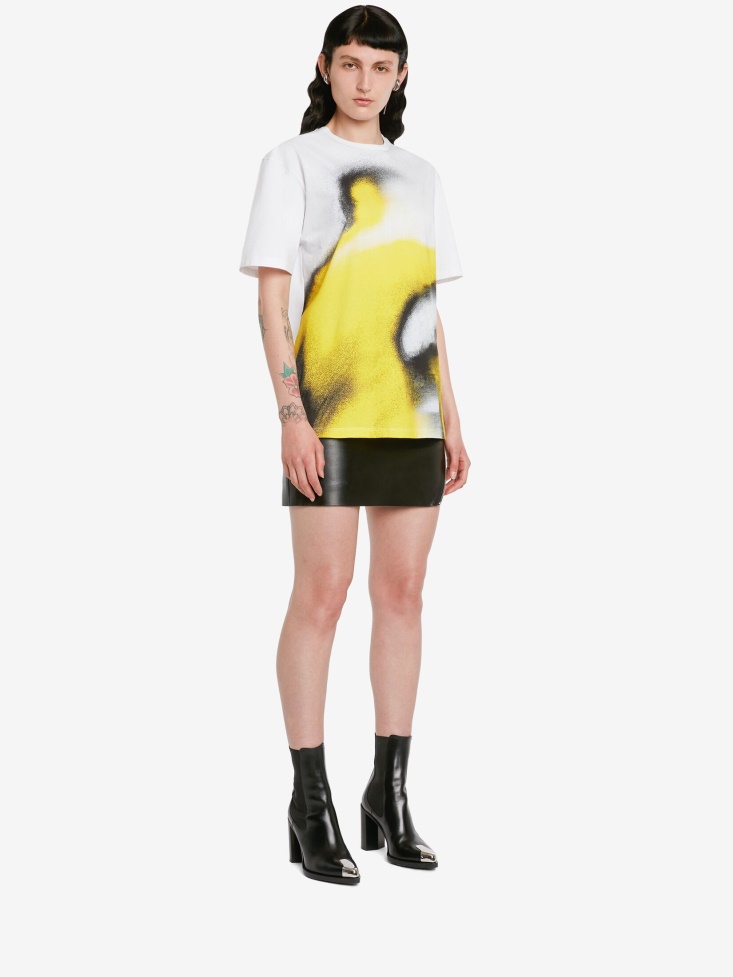 Fashion Alexander McQueen Women's Mushroom Spores T-Shirt White /Acid Yellow