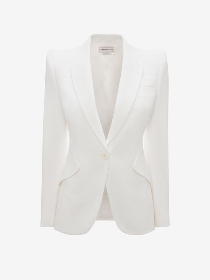 Women's Peak Shoulder Leaf Crepe Jacket Light Ivory Fashion Alexander McQueen