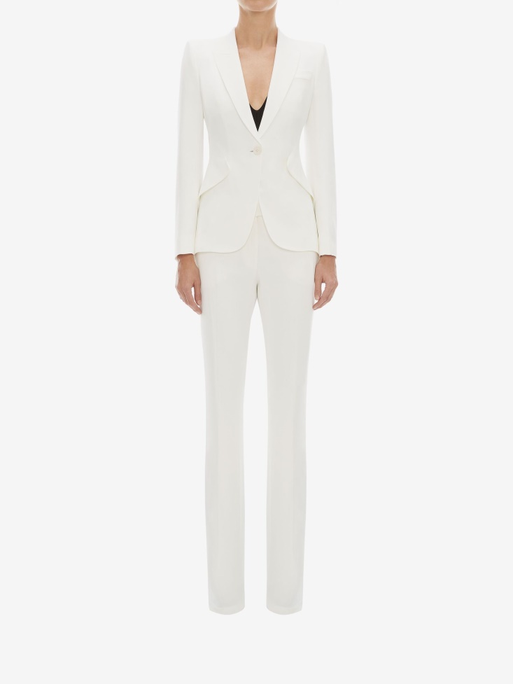Women's Peak Shoulder Leaf Crepe Jacket Light Ivory Fashion Alexander McQueen