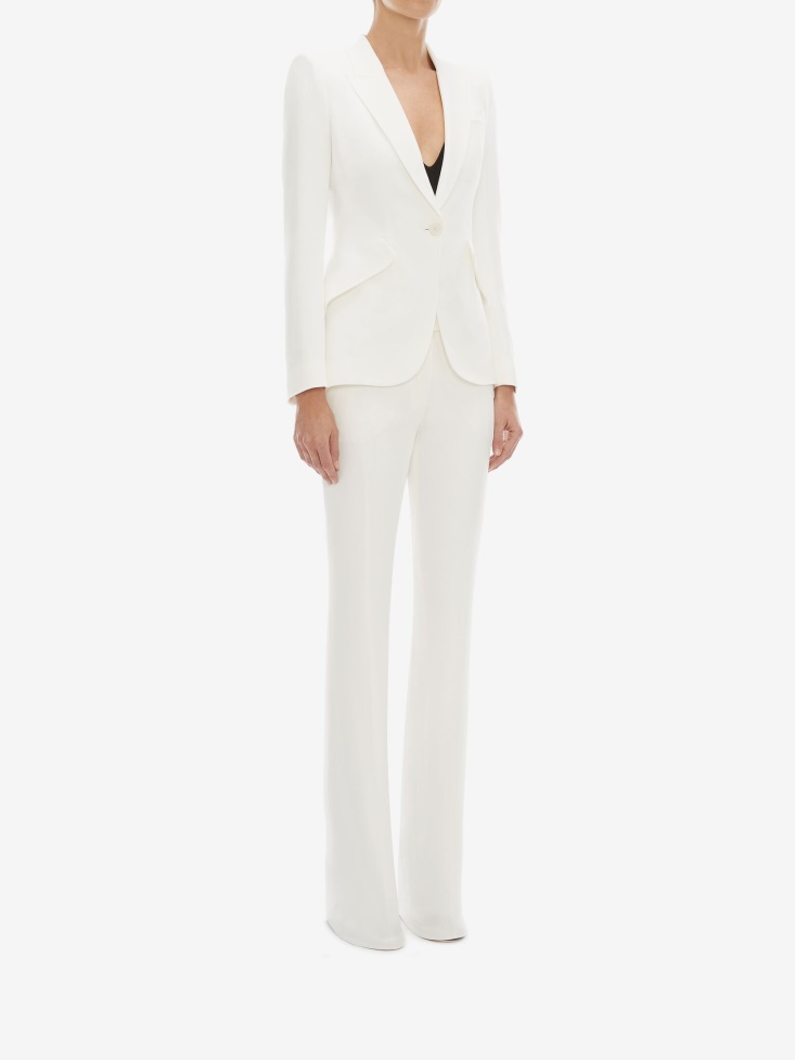 Women's Peak Shoulder Leaf Crepe Jacket Light Ivory Fashion Alexander McQueen