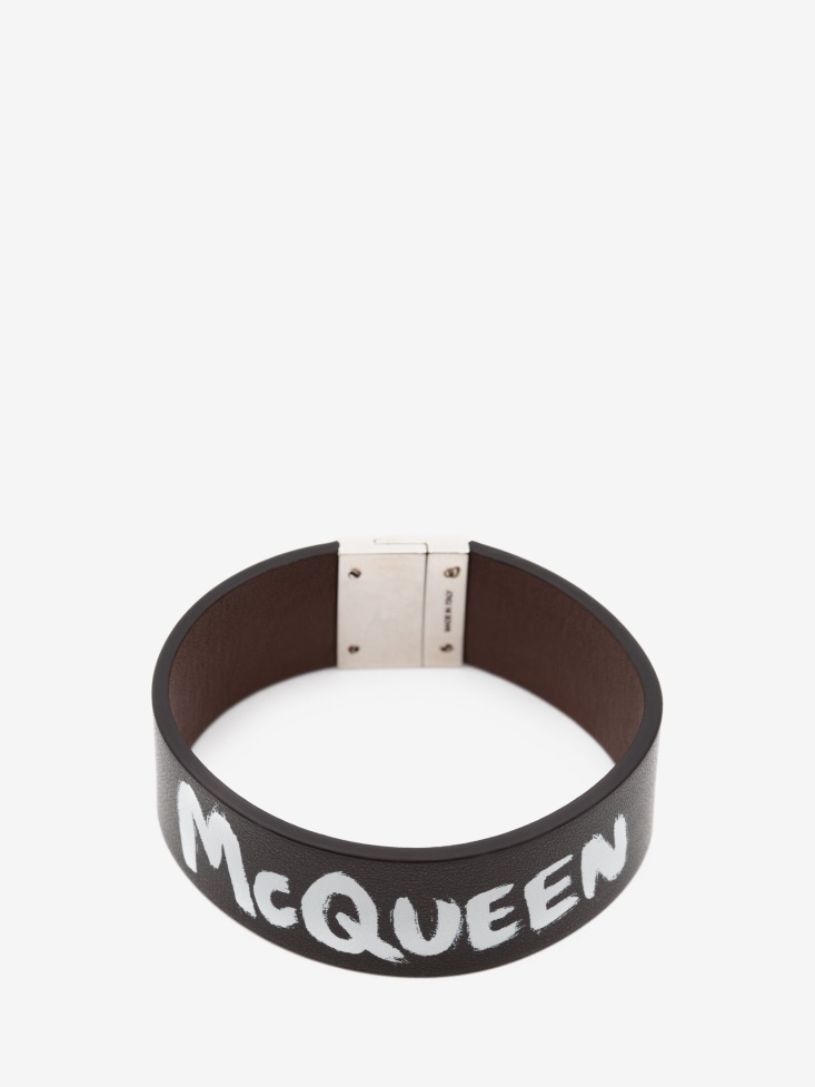 Fashion Alexander McQueen Men's in Graffiti Leather Cuff Black/White