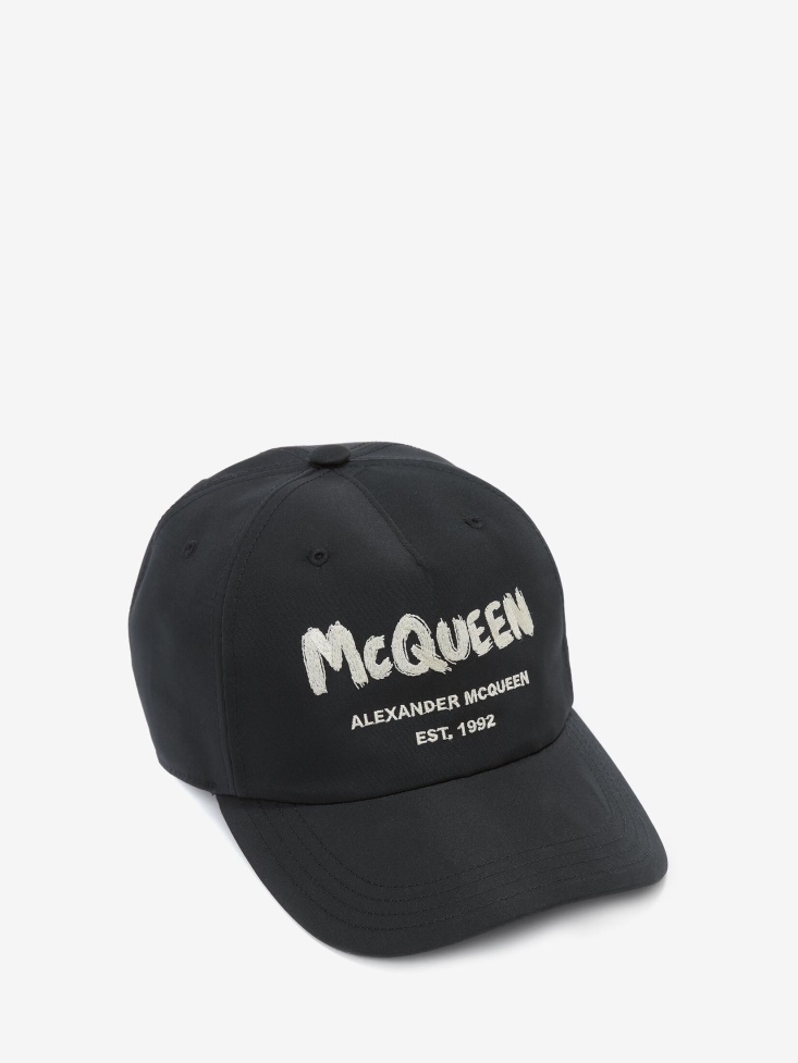 Men's in Graffiti Baseball Cap Black/Ivory Fashion Alexander McQueen