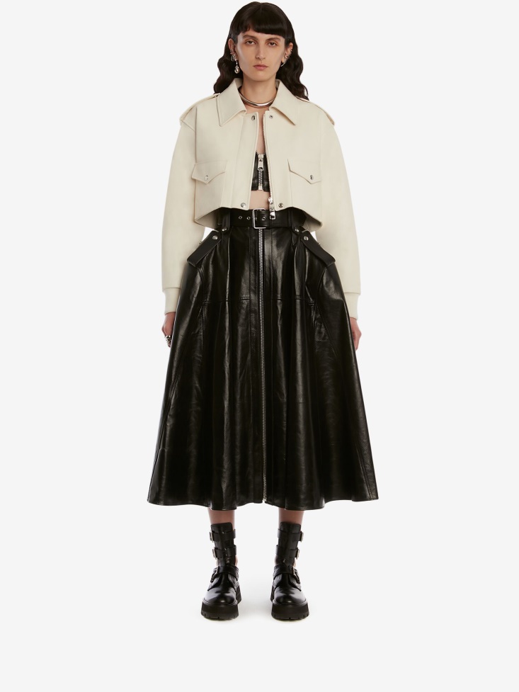 Ivory Fashion Alexander McQueen Women's Leather Cropped Aviator Jacket