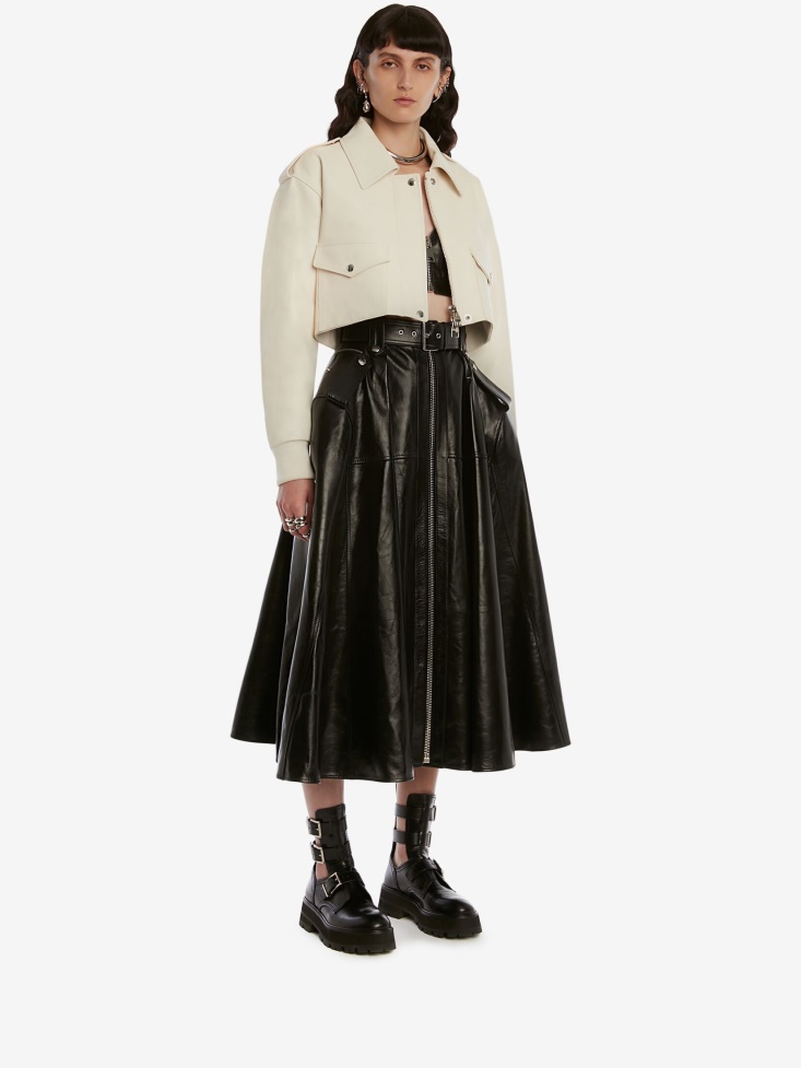 Ivory Fashion Alexander McQueen Women's Leather Cropped Aviator Jacket