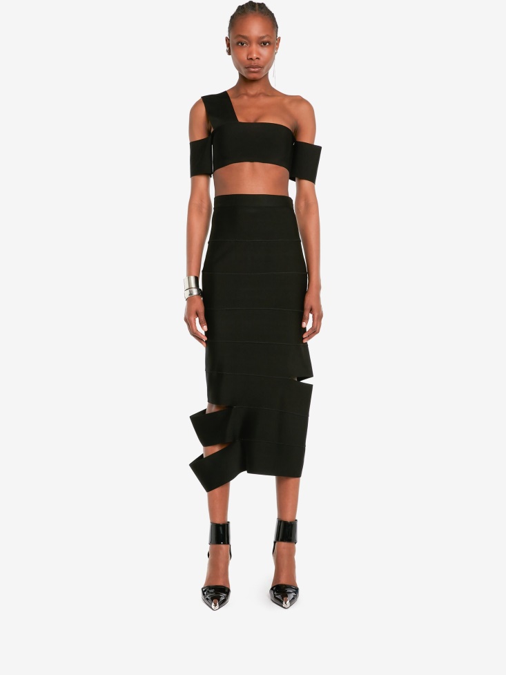 Fashion Alexander McQueen Black Women's One-Shoulder Bandage Knit Top