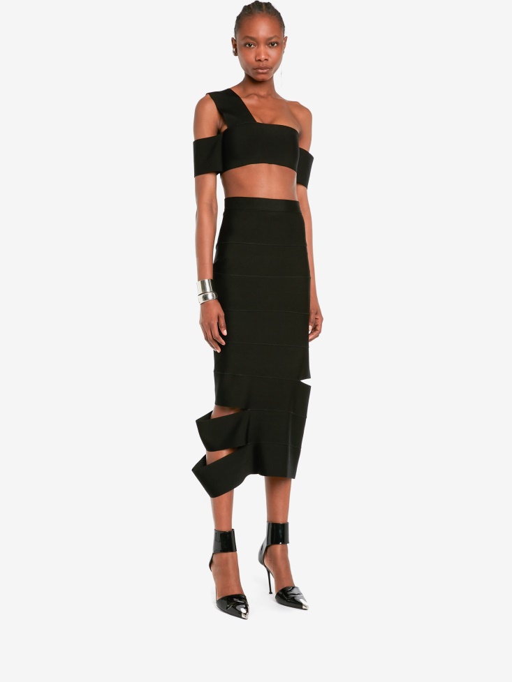 Fashion Alexander McQueen Black Women's One-Shoulder Bandage Knit Top