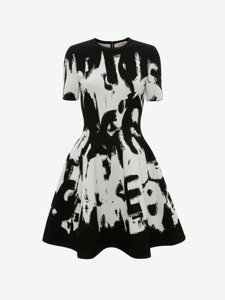 Women's in Graffiti Jacquard Mini Dress Fashion Alexander McQueen Black/White