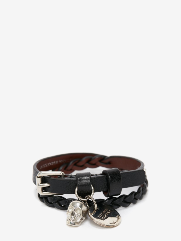 Black Fashion Alexander McQueen Men's Skull Double-Wrap Bracelet