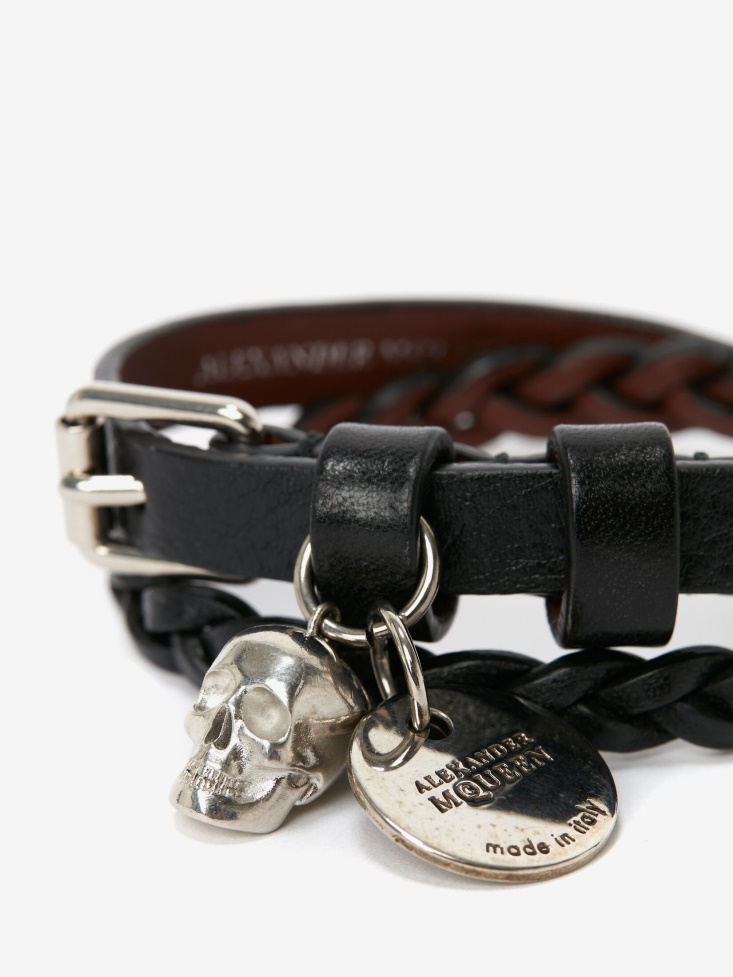 Black Fashion Alexander McQueen Men's Skull Double-Wrap Bracelet